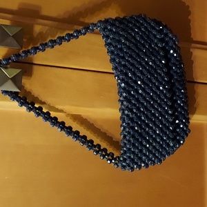 Navy, beaded bag